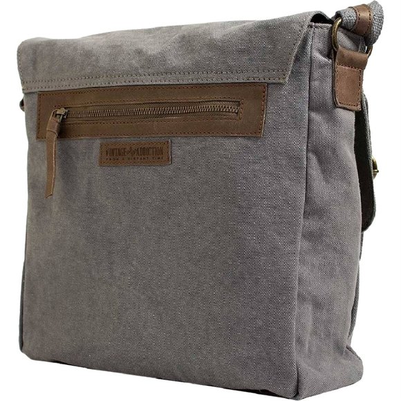 Vintage Addiction Bags Canvas Crossbody Bag With Leather Trim